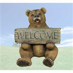 BD26959 Grizzled Welcome Sitting Brown Bear with Welcome Sign